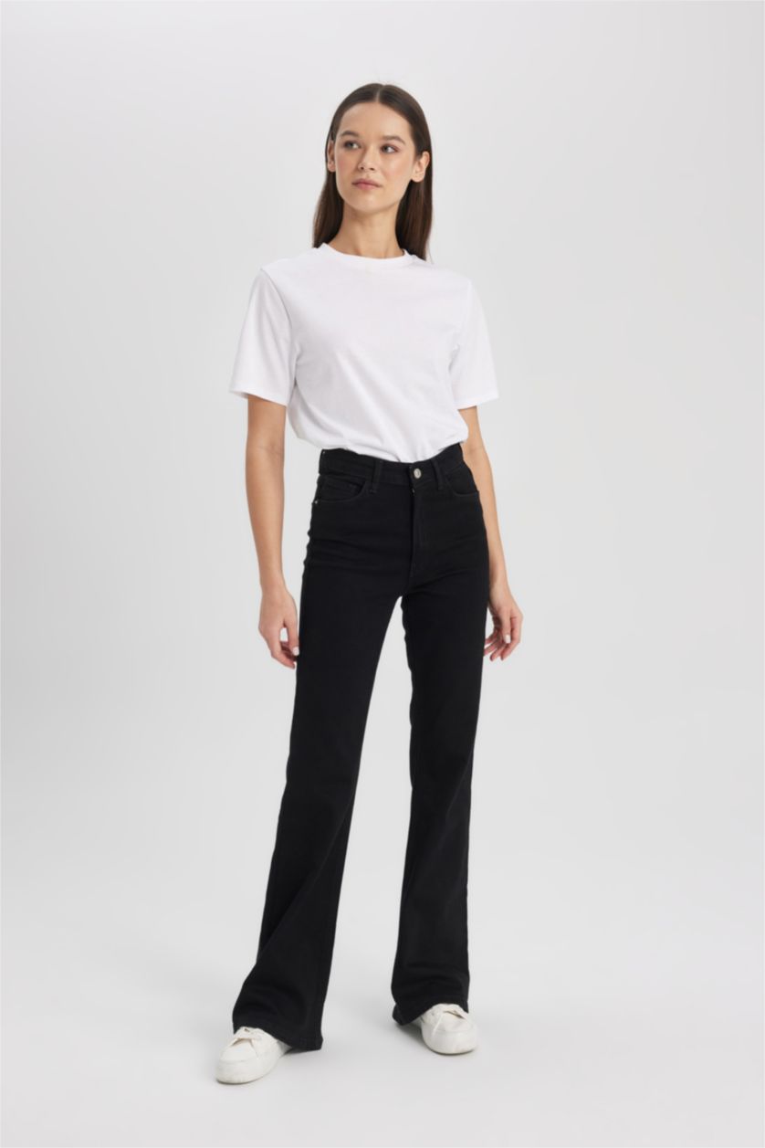 نساء أسود بنطرون جينز جارلس برجل واسع وخصر عادي