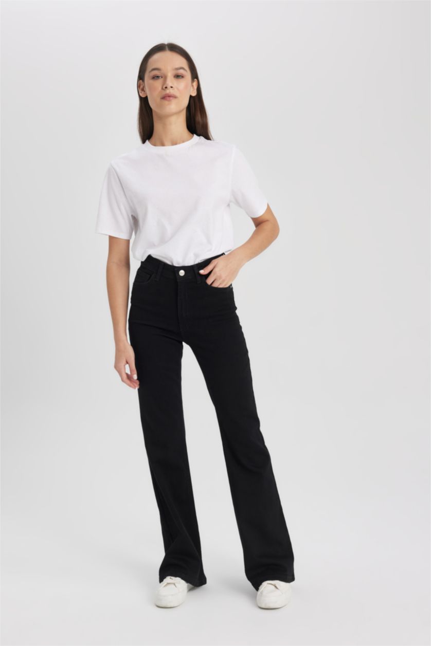 نساء أسود بنطرون جينز جارلس برجل واسع وخصر عادي