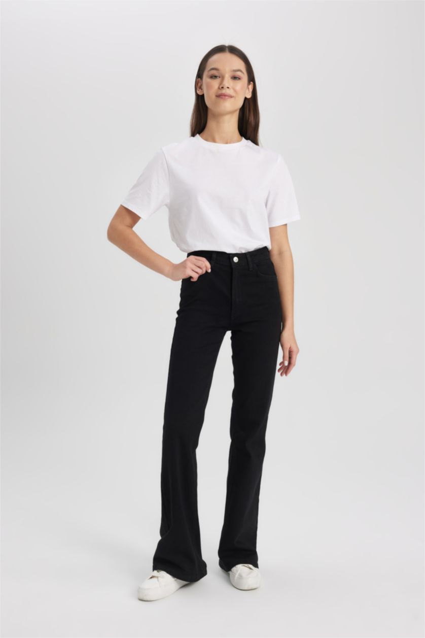 نساء أسود بنطرون جينز جارلس برجل واسع وخصر عادي