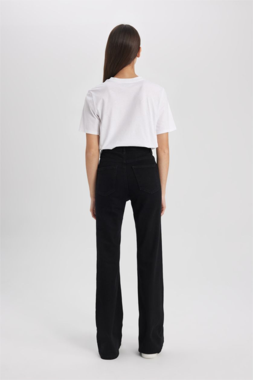 نساء أسود بنطرون جينز جارلس برجل واسع وخصر عادي