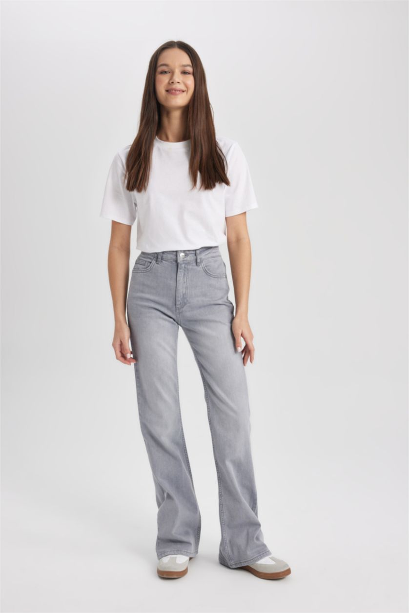 WOMAN Grey Mia Flare Fit Normal Waist Long Jeans