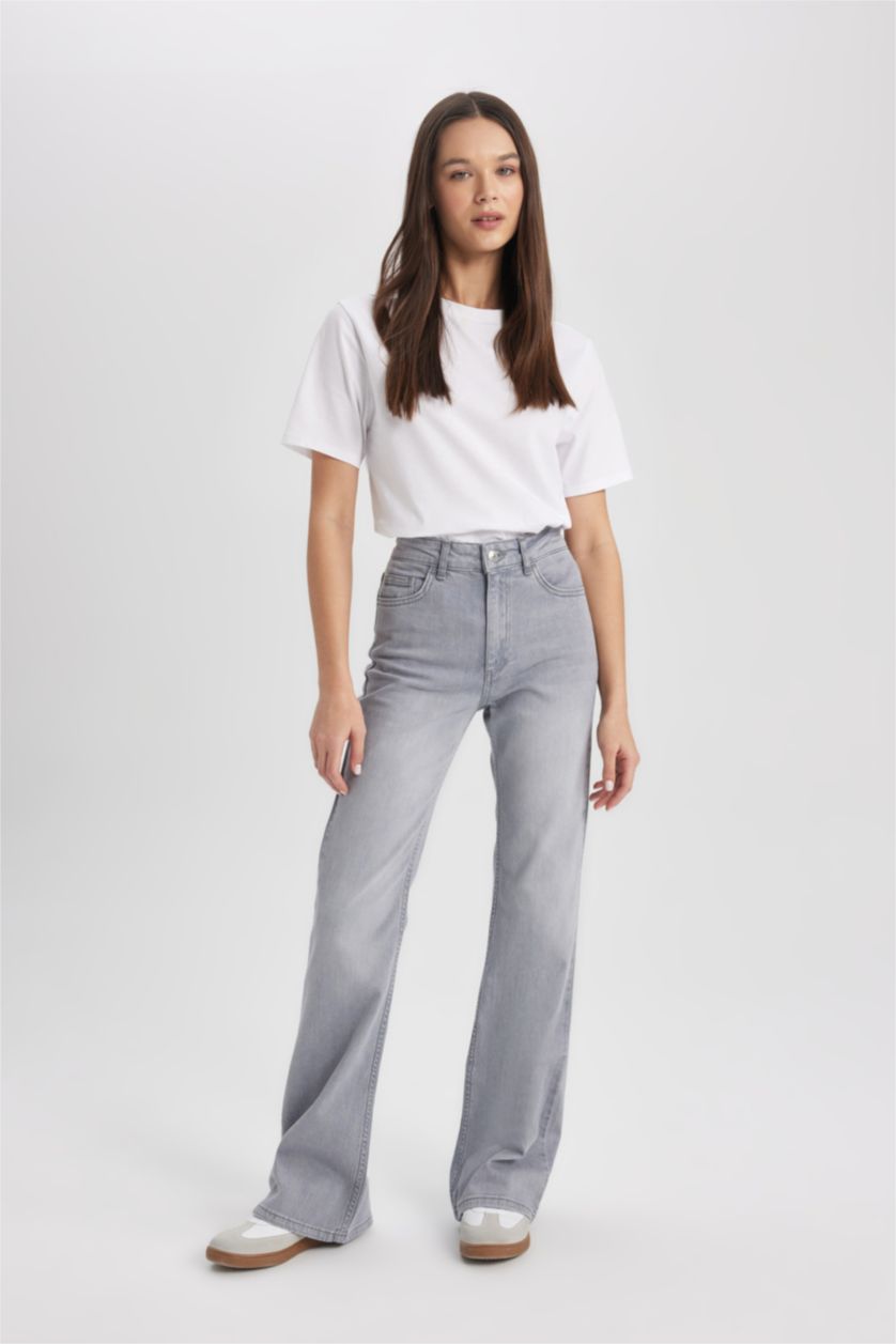 WOMAN Grey Mia Flare Fit Normal Waist Long Jeans