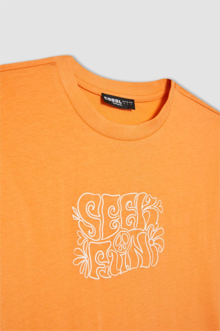 Woman Orange Oversize Fit Crew Neck Printed Short Sleeve T-Shirt