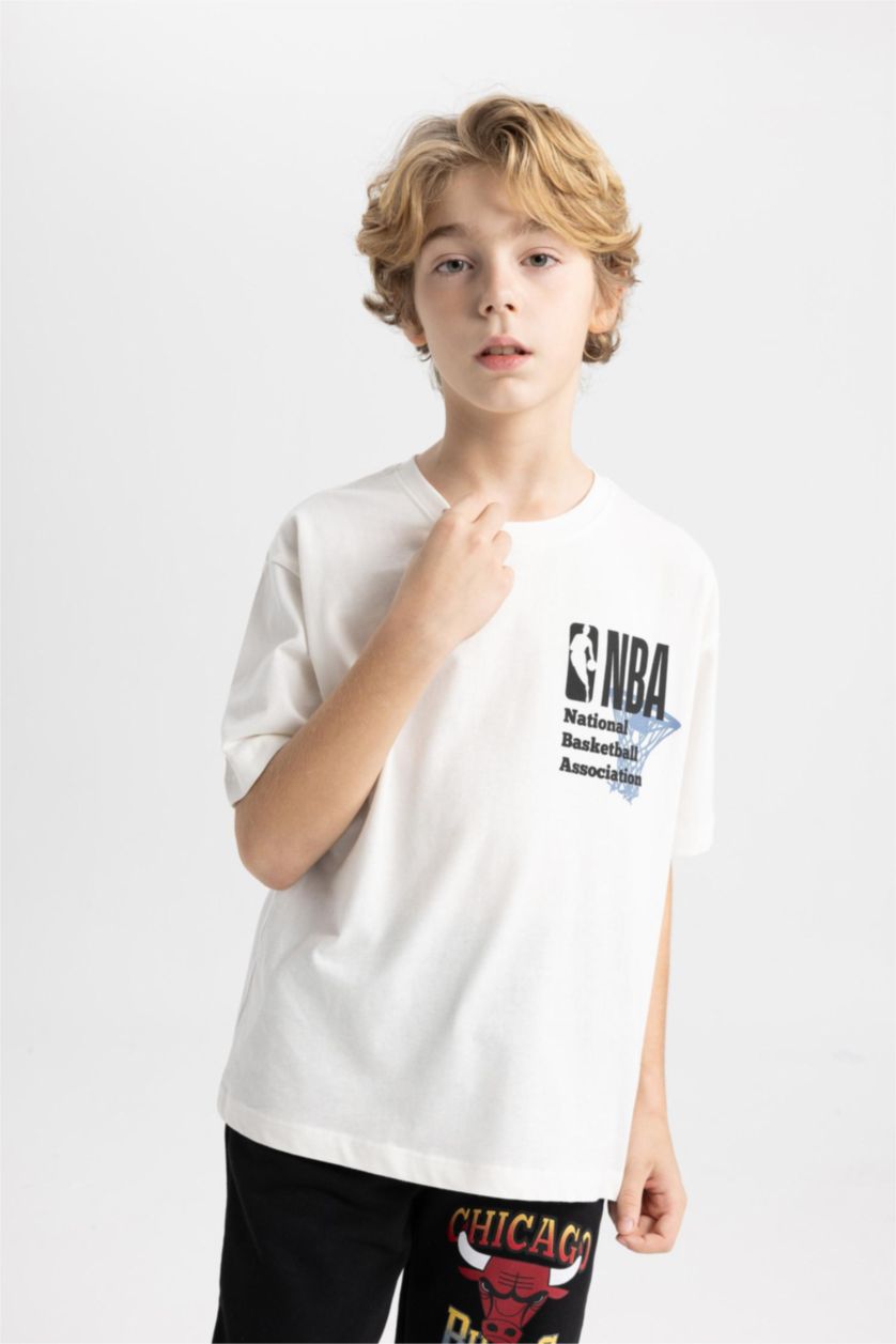 GARÇONS Écru T-Shirt Oversize à Col rond NBA Wordmark Pour Garçon