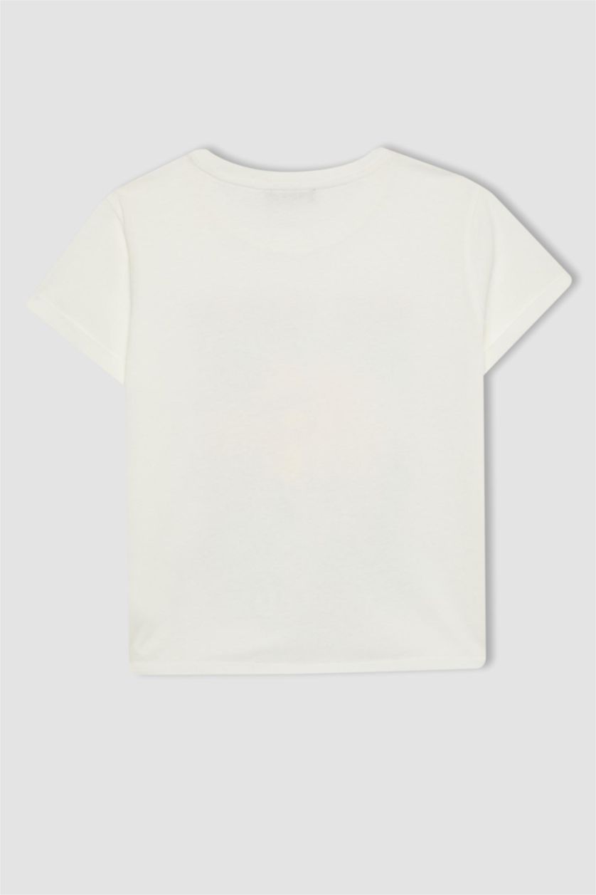 حريمي اوف وايت تي شيرت نص كم مطبوع سليم فيت