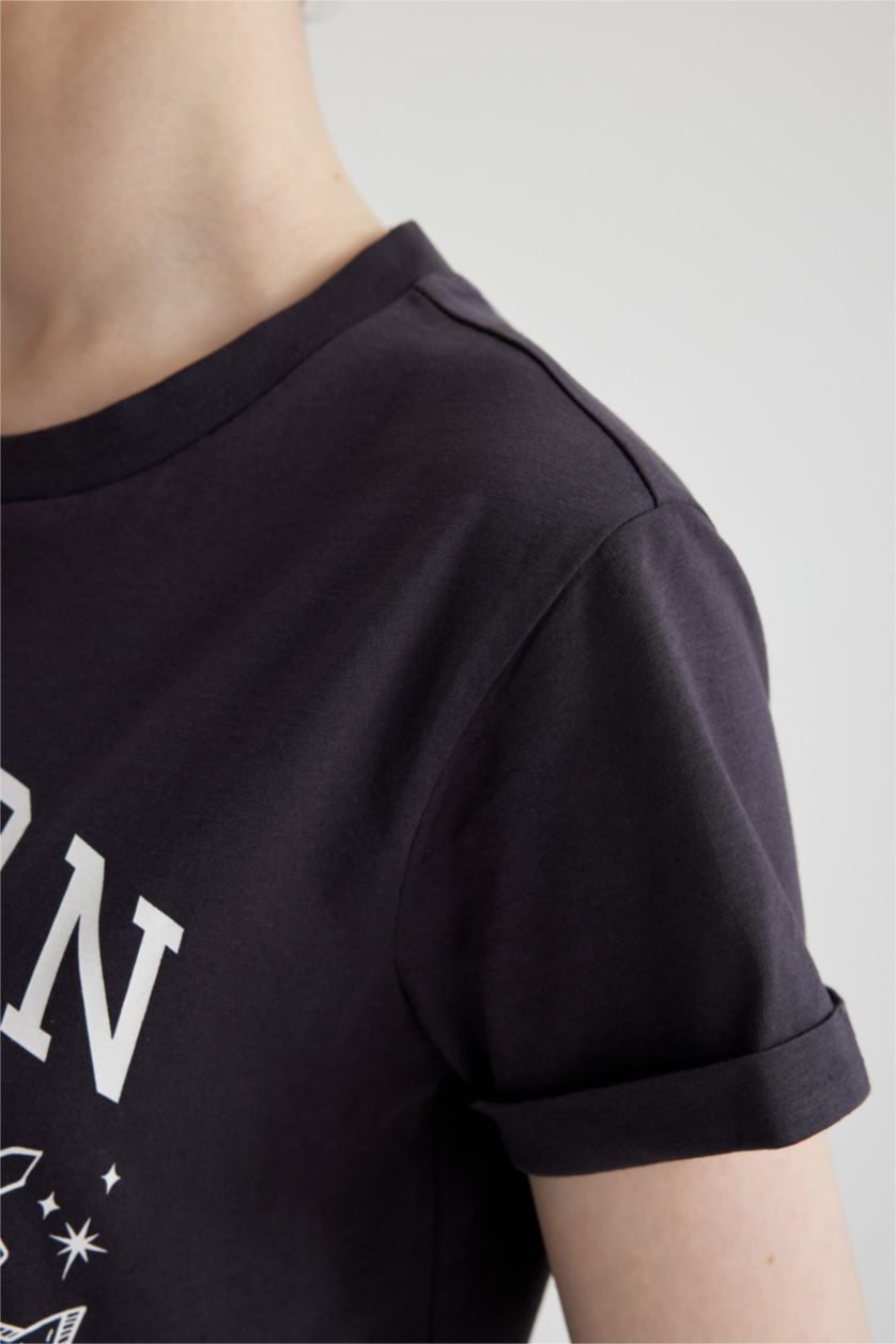 WOMAN Anthracite Fitted Printed Short Sleeve T-Shirt