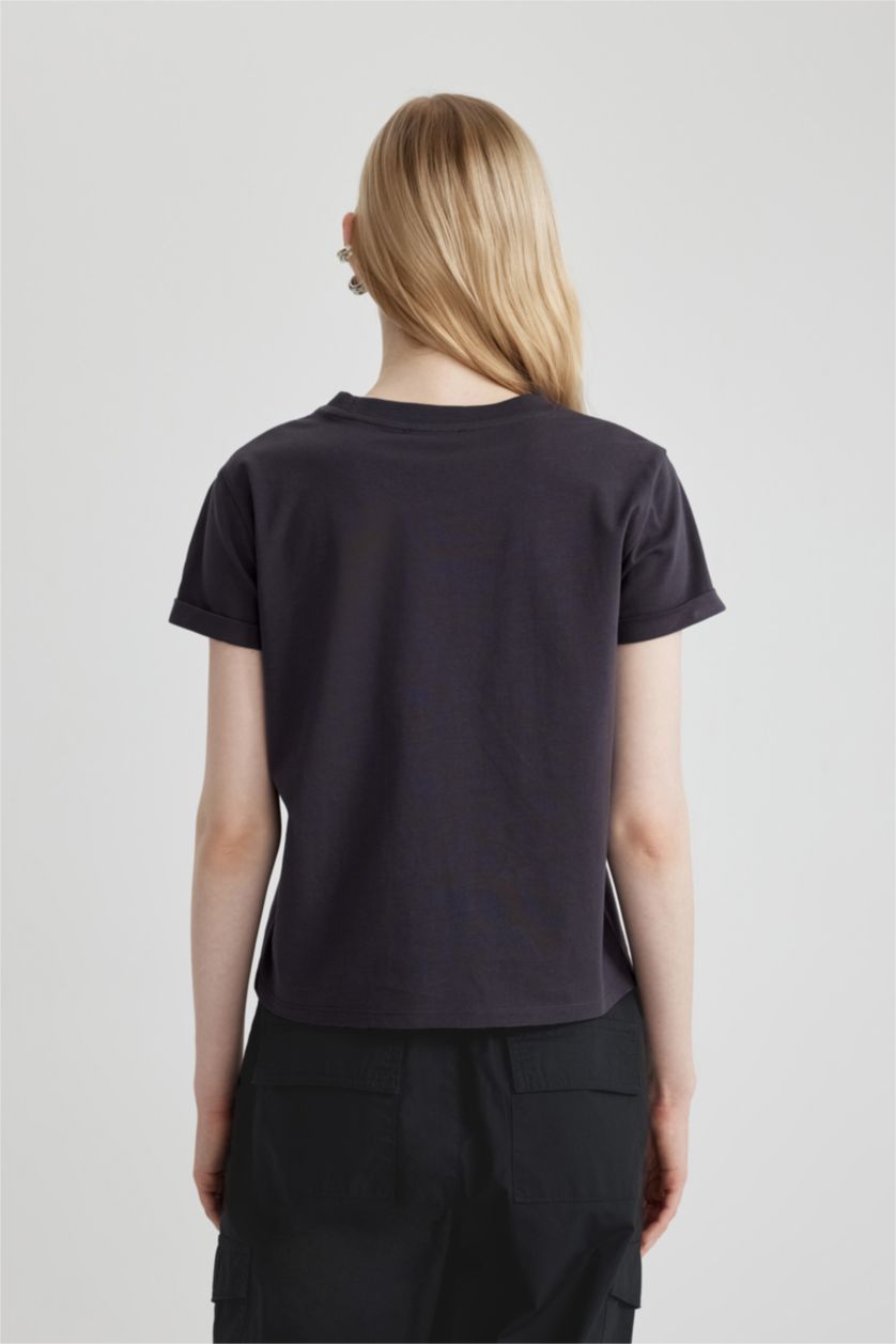 WOMAN Anthracite Fitted Printed Short Sleeve T-Shirt