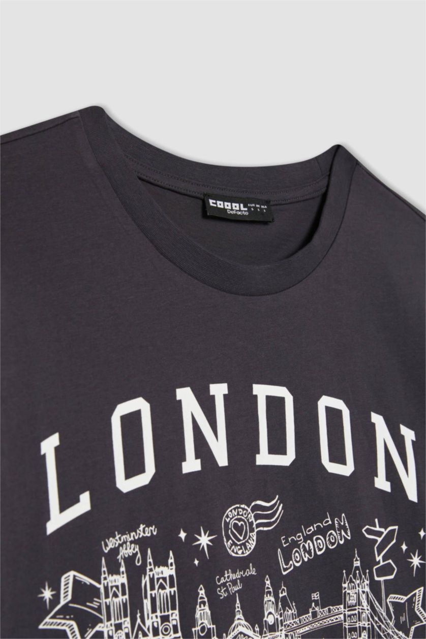 WOMAN Anthracite Fitted Printed Short Sleeve T-Shirt