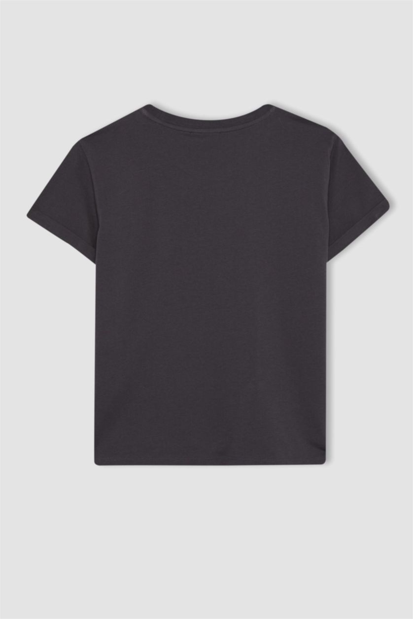 WOMAN Anthracite Fitted Printed Short Sleeve T-Shirt