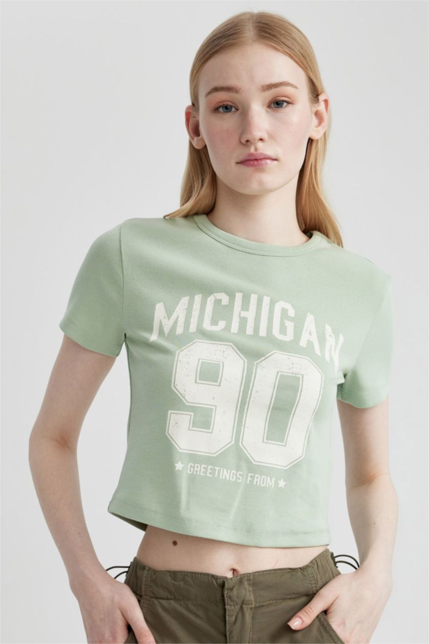 Kadın Mint Coool Fitted Baskılı Kısa Kollu Tişört