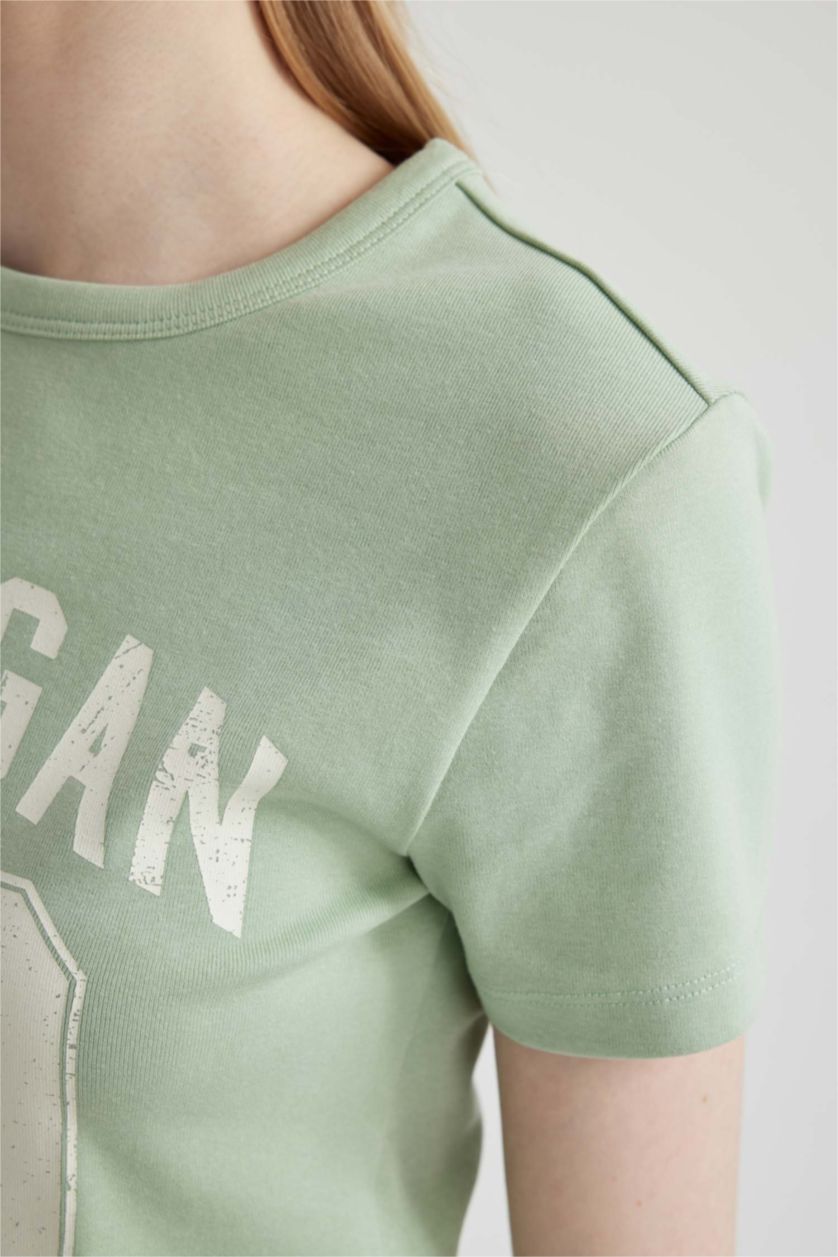 Kadın Mint Coool Fitted Baskılı Kısa Kollu Tişört