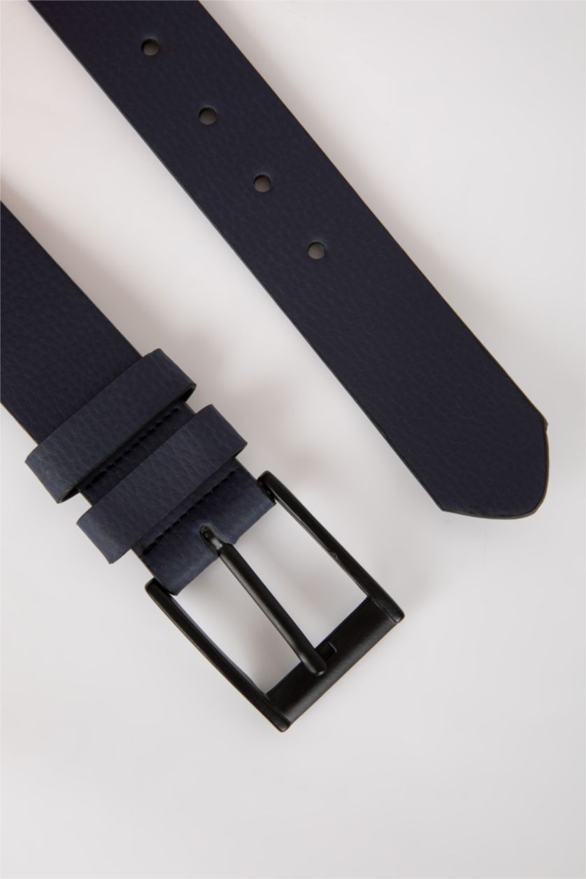 Erkek Lacivert Erkek Dikdörtgen Toka Suni Deri Günlük Kemer