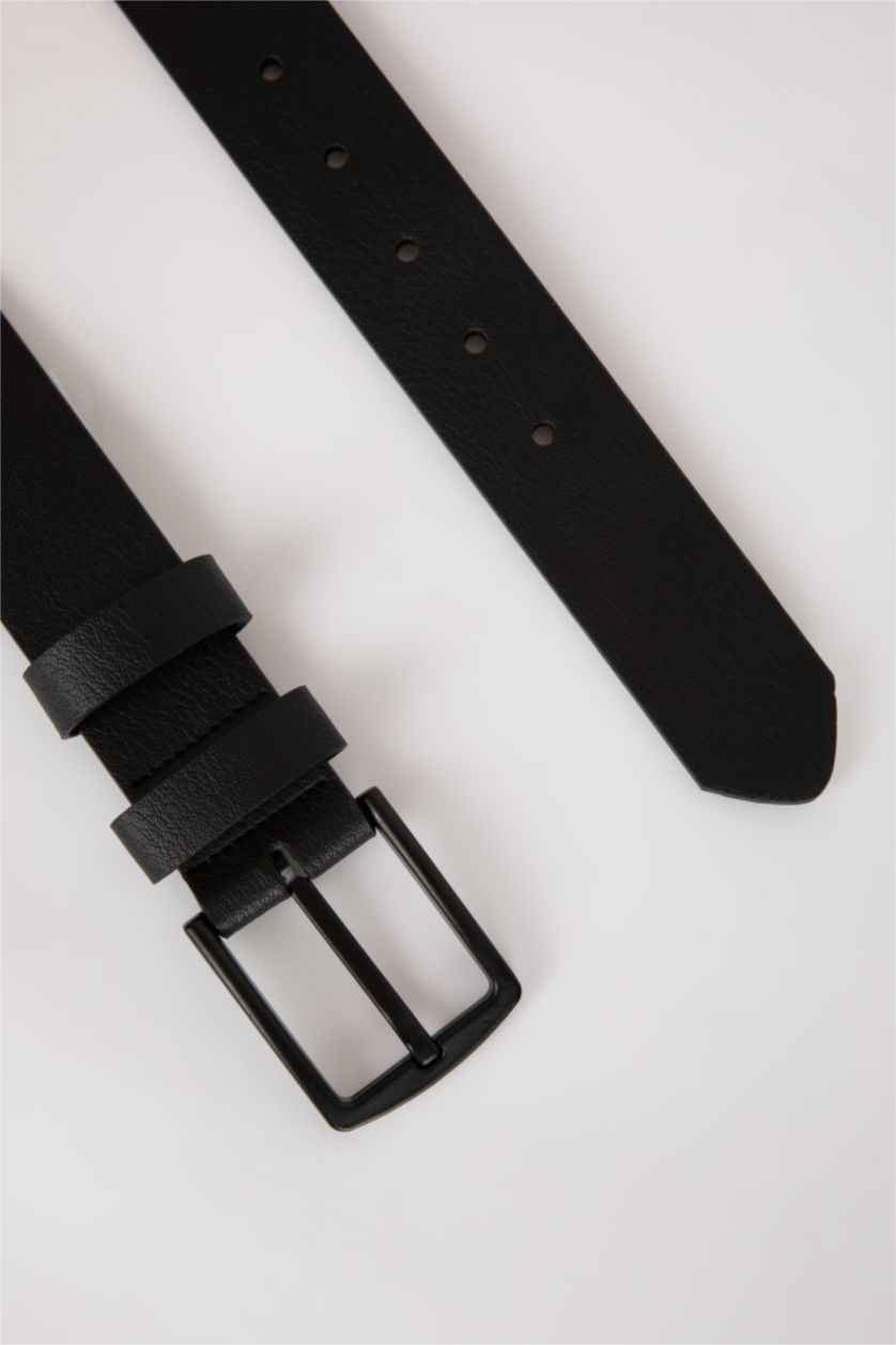 Erkek Siyah Erkek Dikdörtgen Toka Suni Deri Günlük Kemer