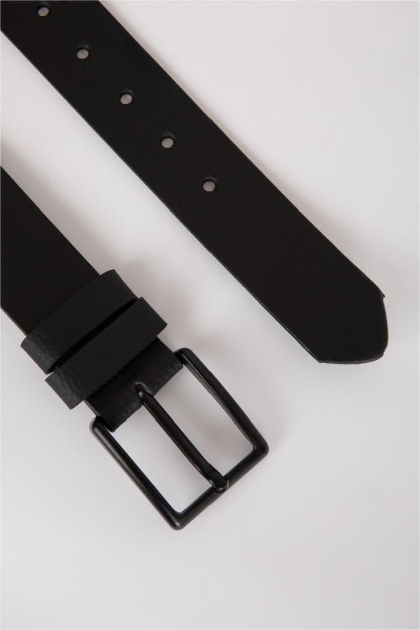 رجالي أسود حزام رجالي جلد صناعي بمشبك مستطيل