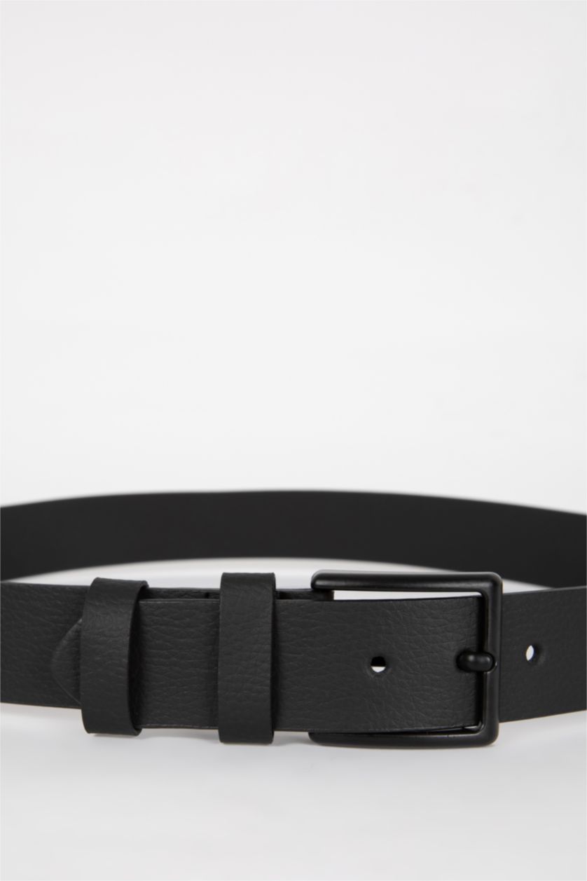 رجالي أسود حزام رجالي جلد صناعي بمشبك مستطيل