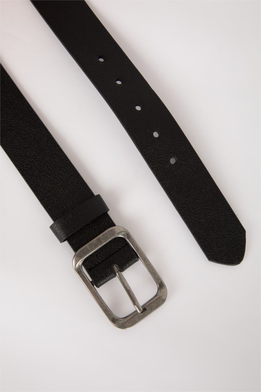 MAN Black Man Rectangle Clasp Faux Leather Jean Belt