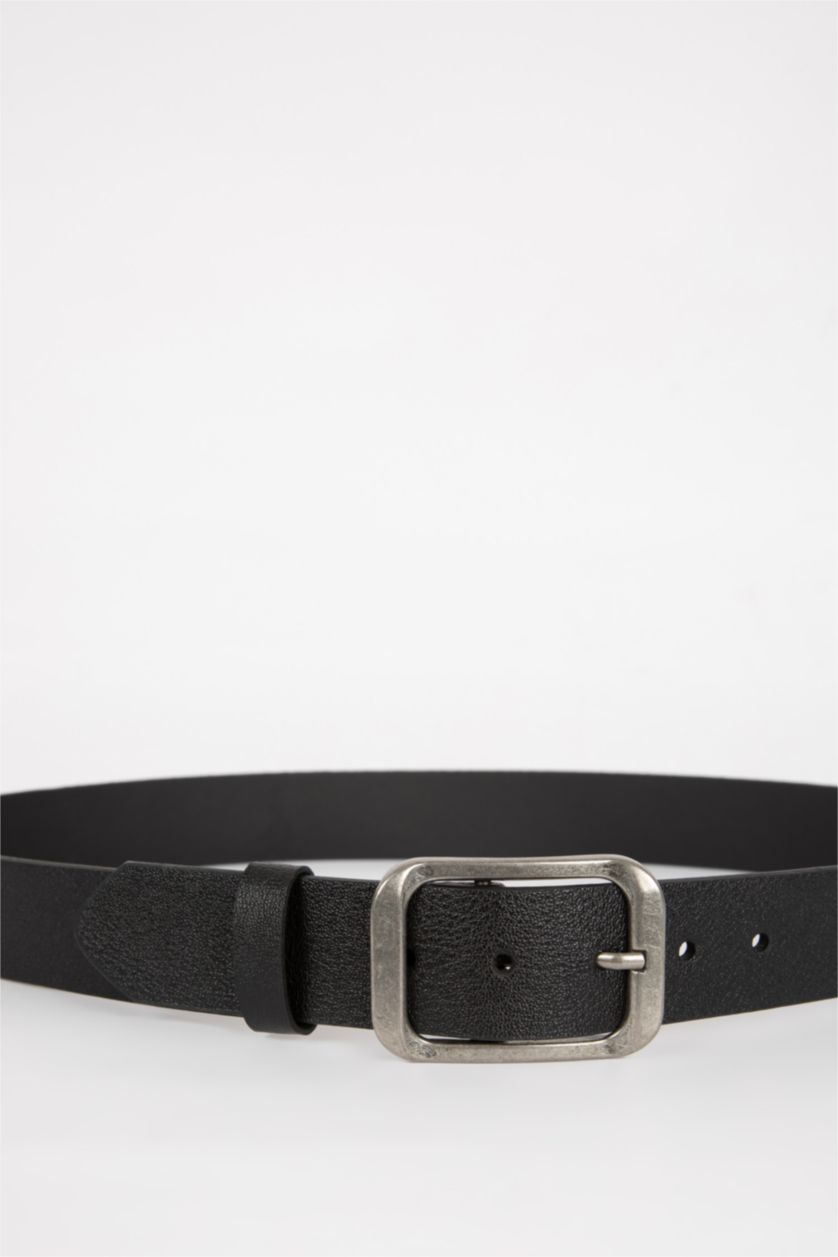 MAN Black Man Rectangle Clasp Faux Leather Jean Belt