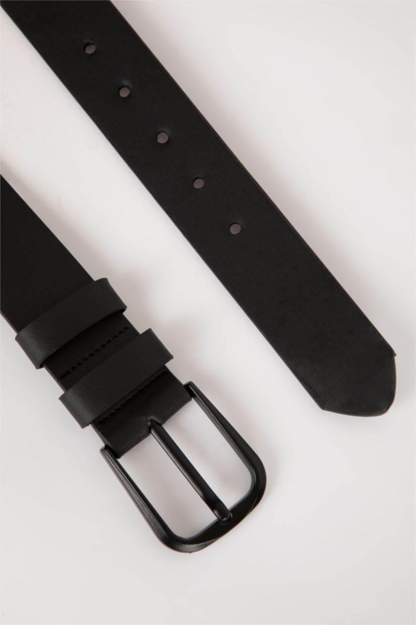 Erkek Siyah Erkek Oval Toka Suni Deri Kemer