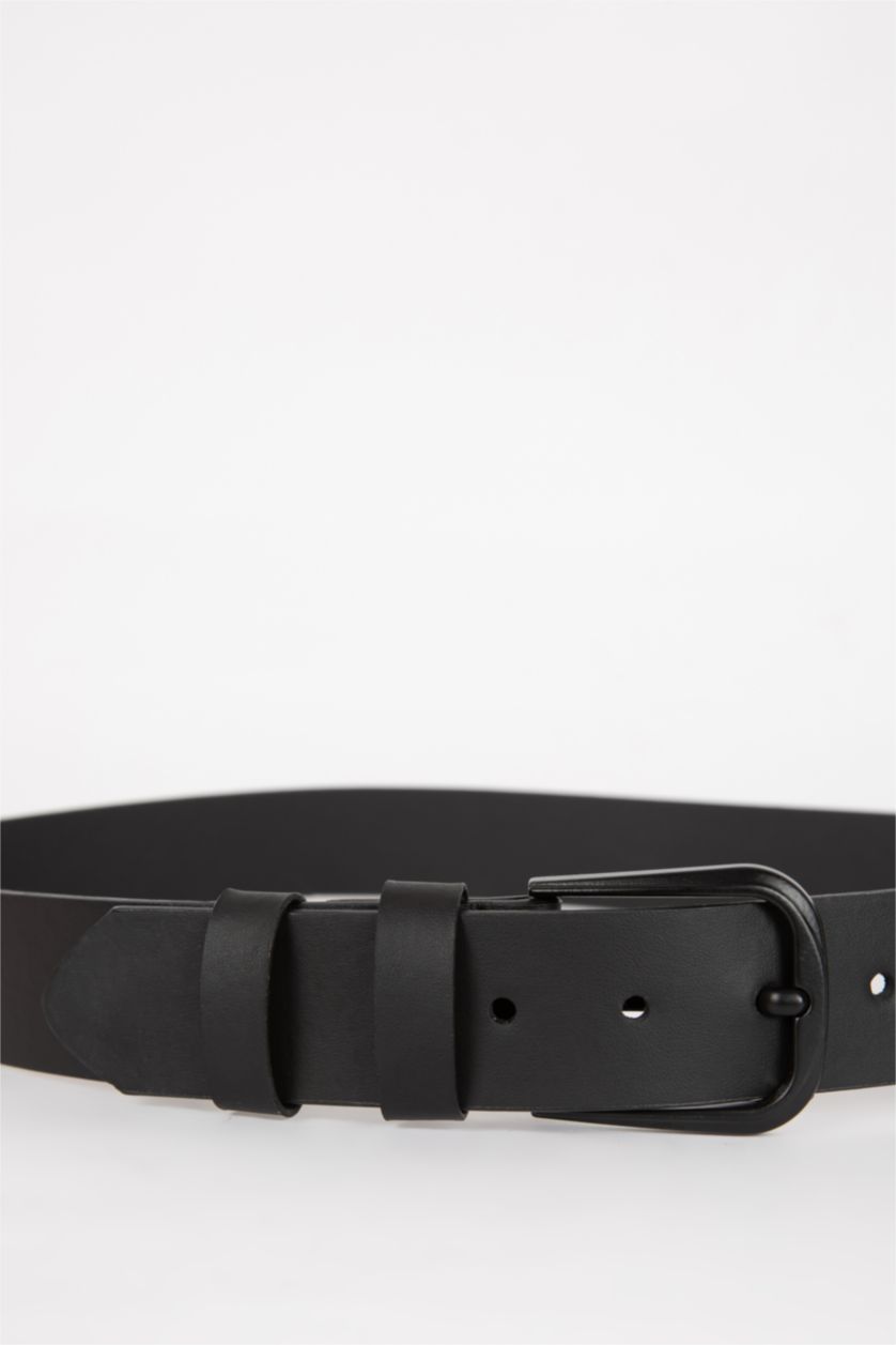 Erkek Siyah Erkek Oval Toka Suni Deri Kemer