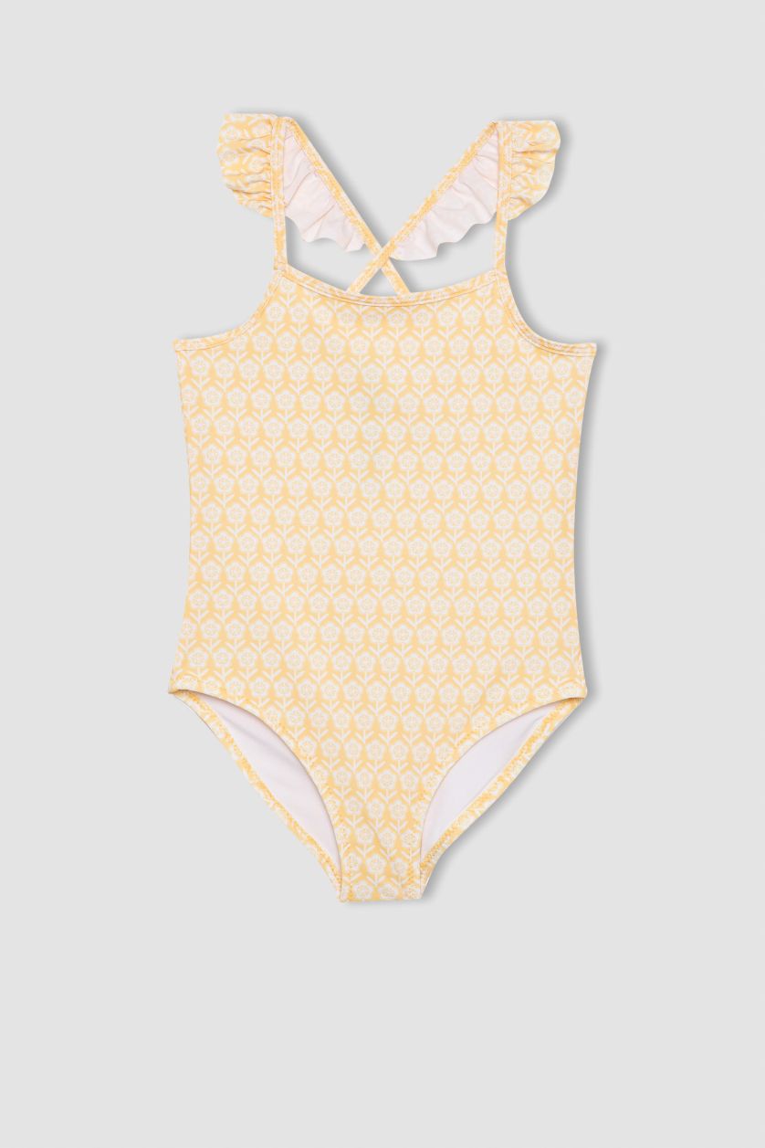 Girls & Teens Yellow Girl Floral Patterned Swimsuit