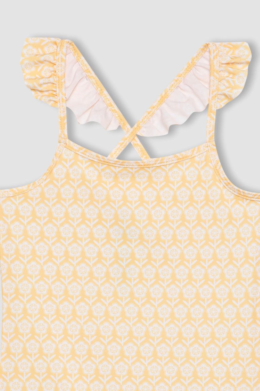 Girls & Teens Yellow Girl Floral Patterned Swimsuit