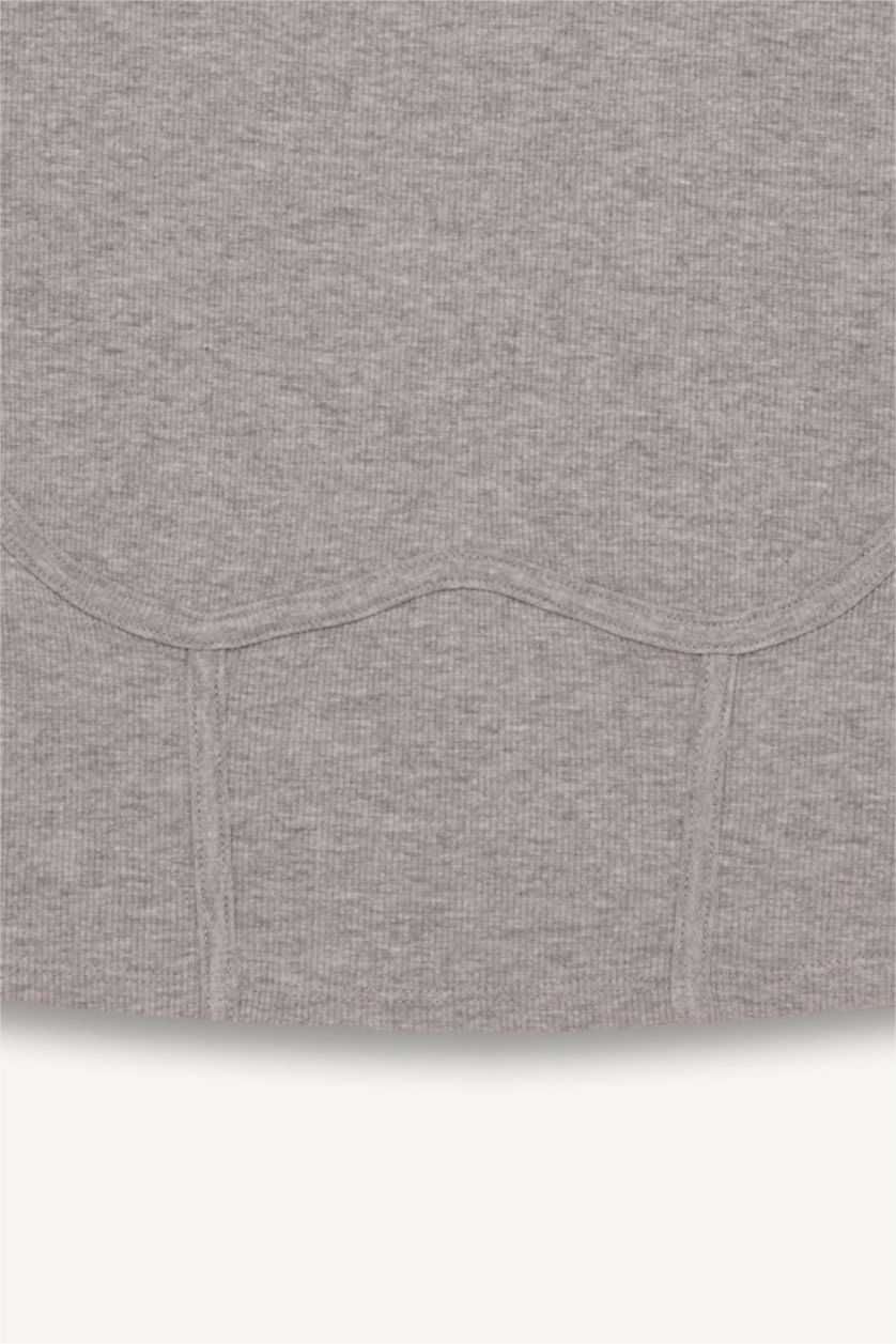 نساء ميلانج رمادي تي شيرت نص كم سليم فيت برقبة مستديرة