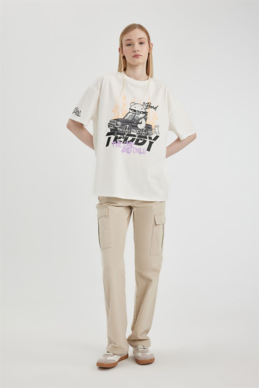 WOMAN White Oversize Fit Crew Neck Printed Short Sleeve T-Shirt