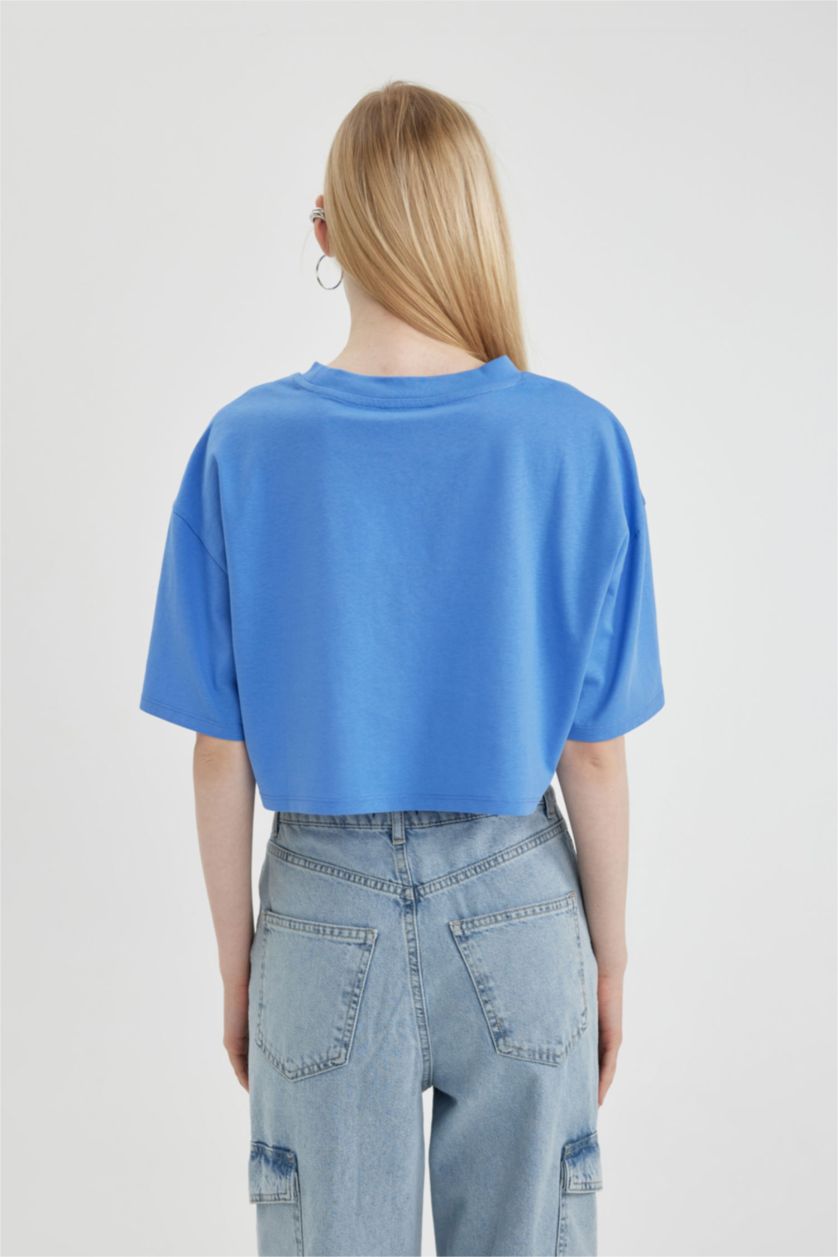 Женщины Голубрй Футболка оверсайз с круглым вырезом и принтом, Coool