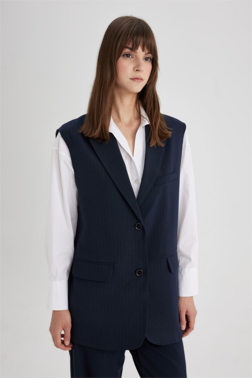 Kadın Lacivert Kolsuz Blazer Ceket Yelek