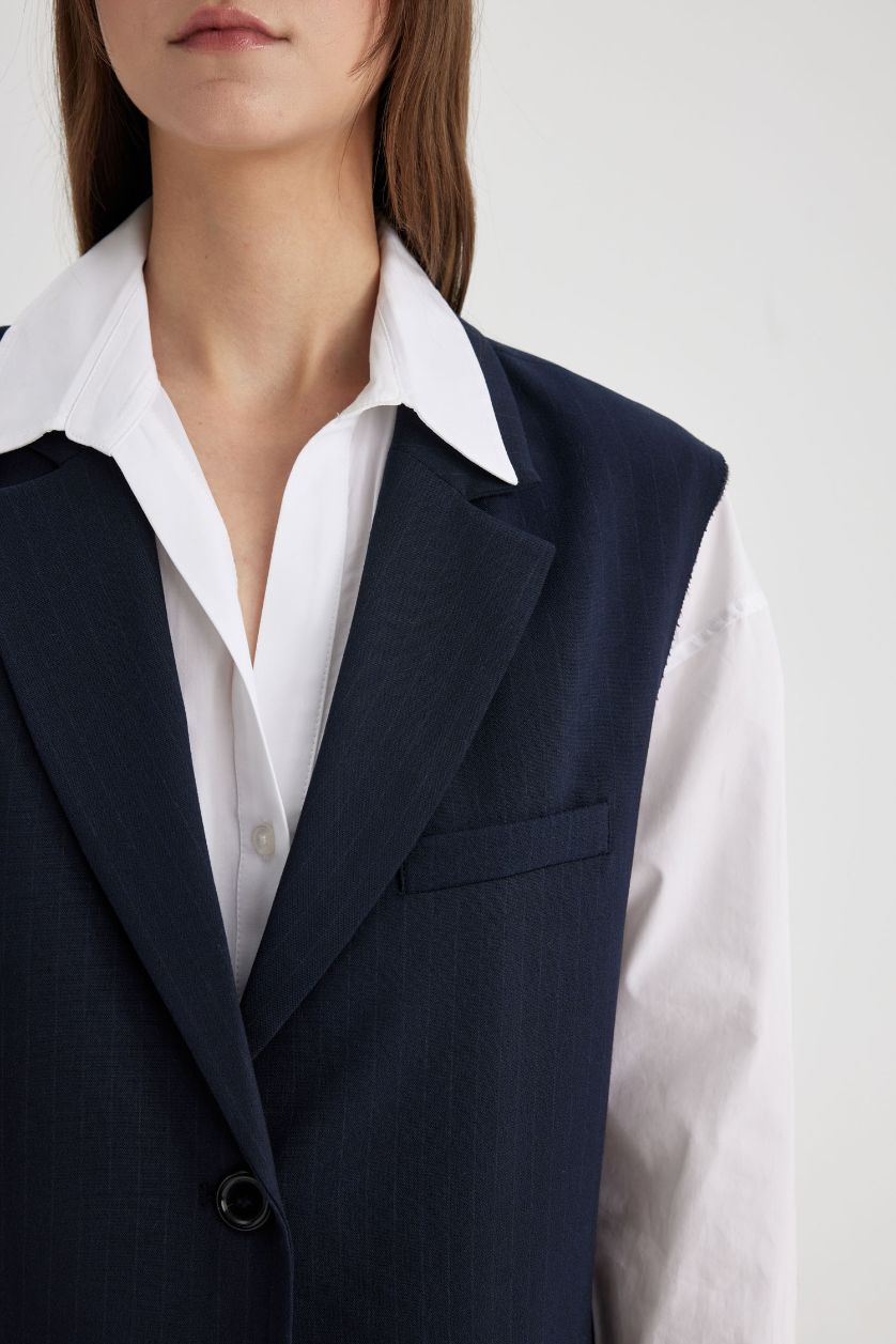 Kadın Lacivert Kolsuz Blazer Ceket Yelek