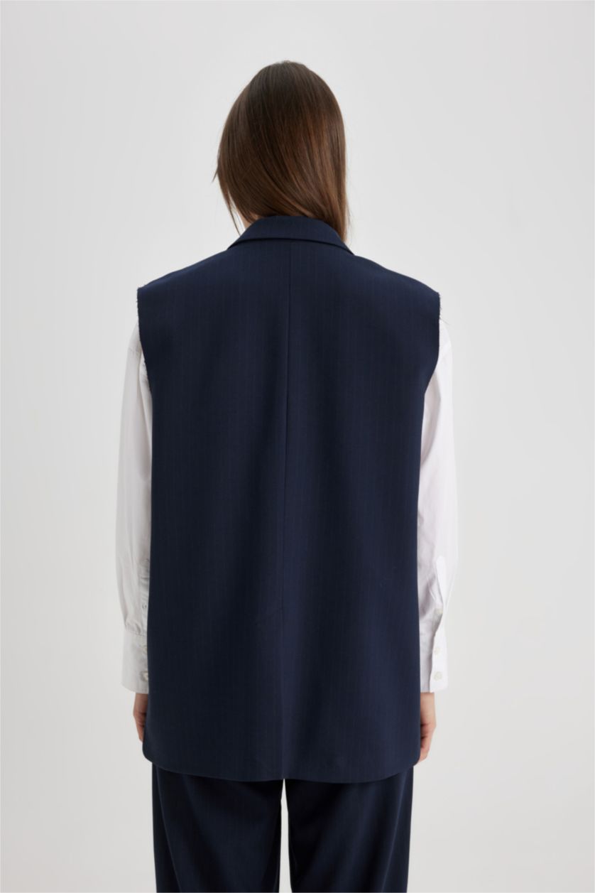 Kadın Lacivert Kolsuz Blazer Ceket Yelek