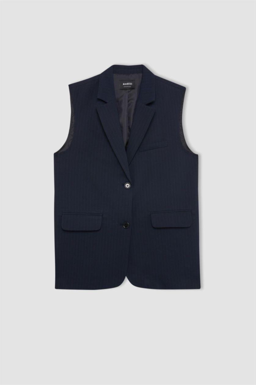 Kadın Lacivert Kolsuz Blazer Ceket Yelek