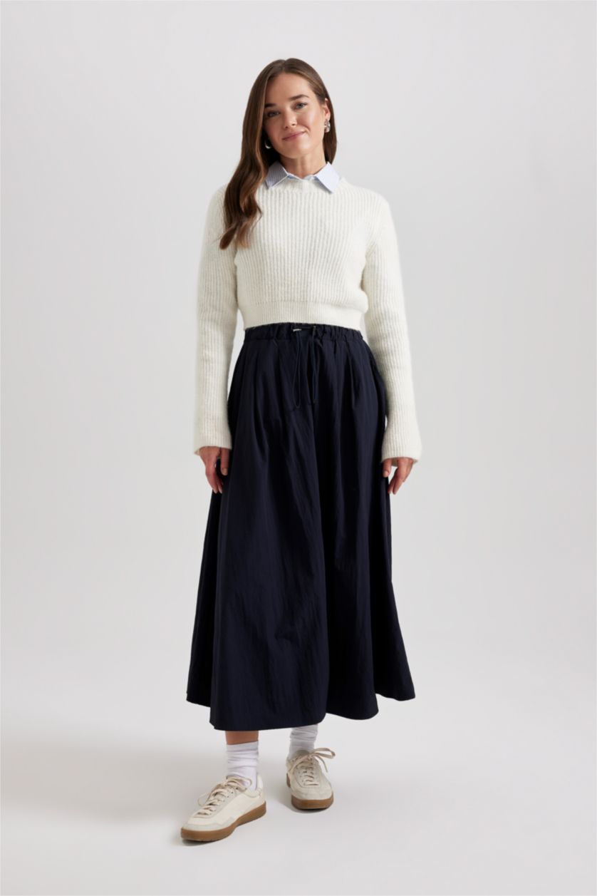 WOMAN NAVY A Cut Skirt