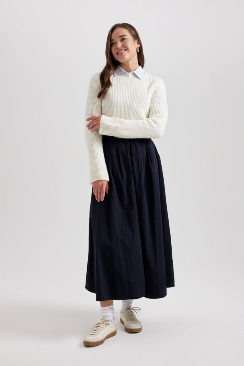 WOMAN NAVY A Cut Skirt
