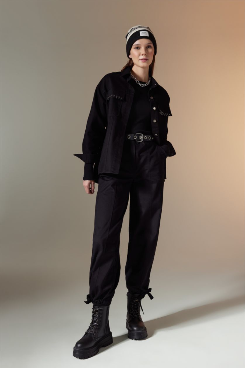 نساء أسود بنطلون سادة جوجر فيت