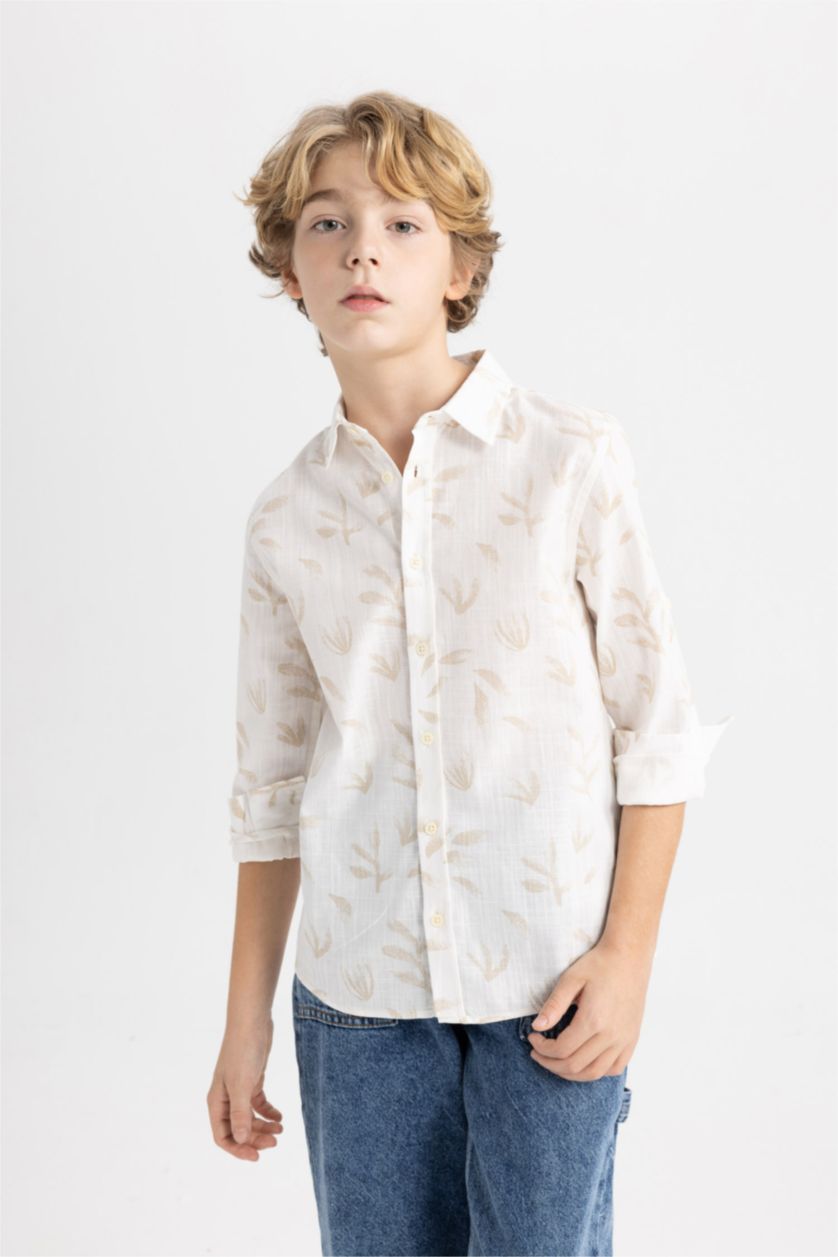 BOYS & TEENS White Boy Patterned Long Sleeve Shirt
