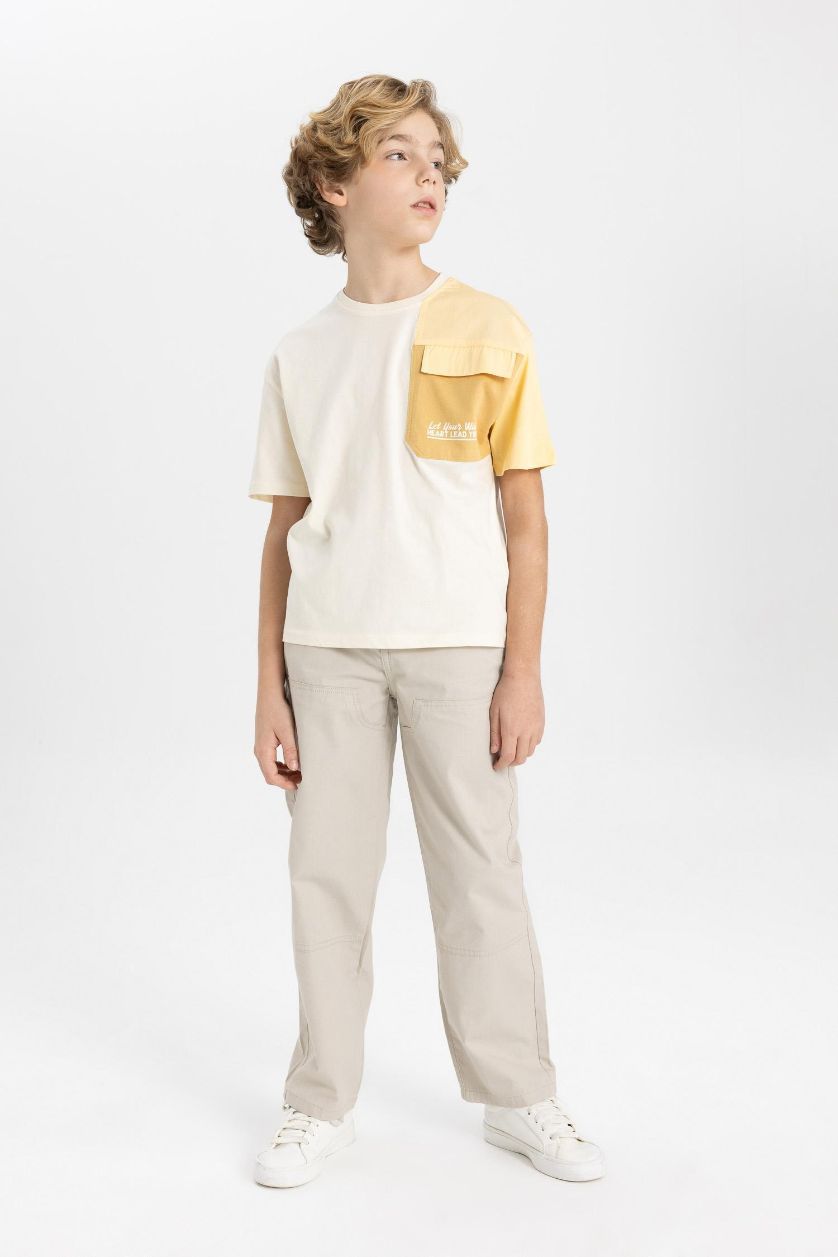 Boys & Teens Beige Boy Loose Fit Gabardine Trousers
