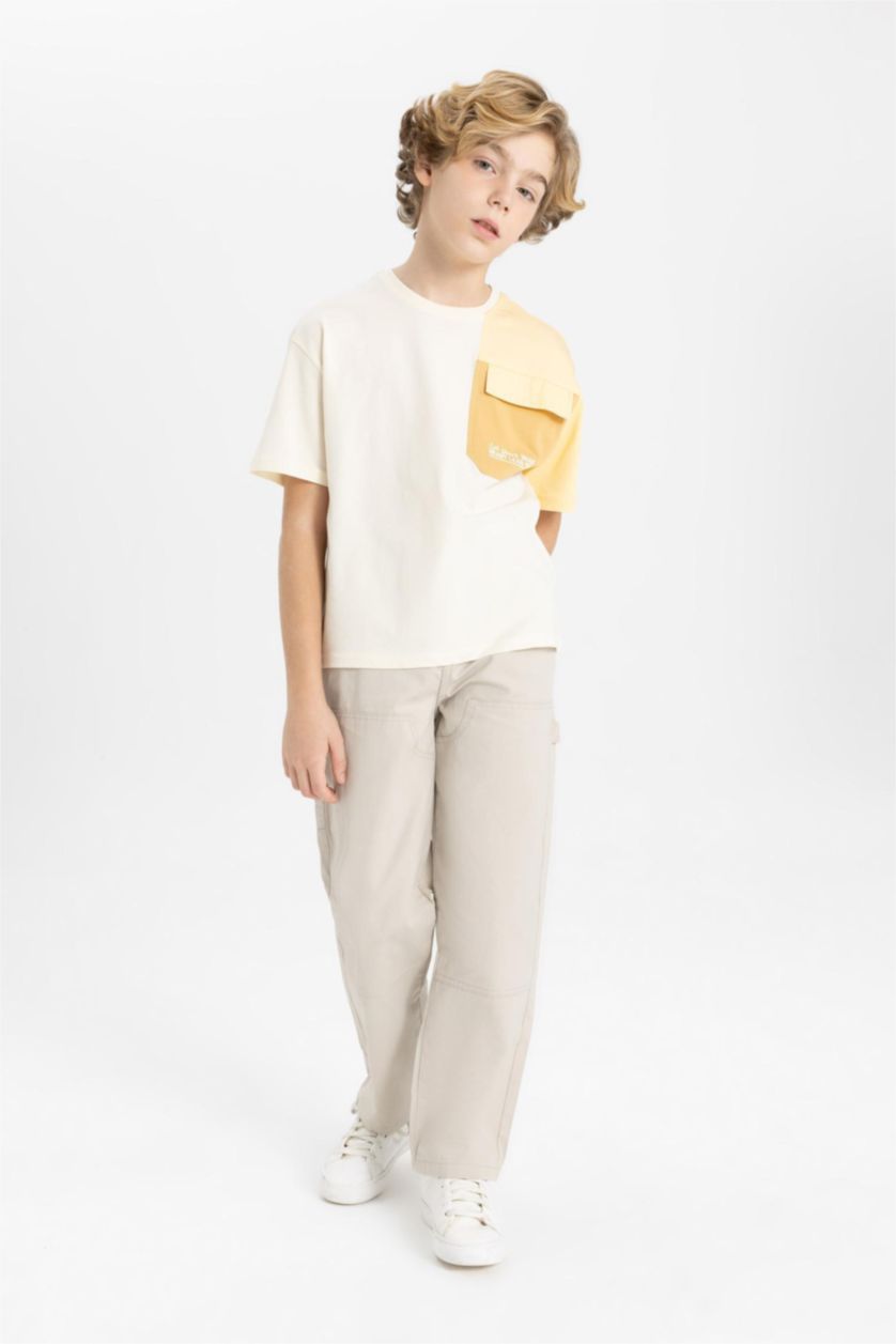 Boys & Teens Beige Boy Loose Fit Gabardine Trousers