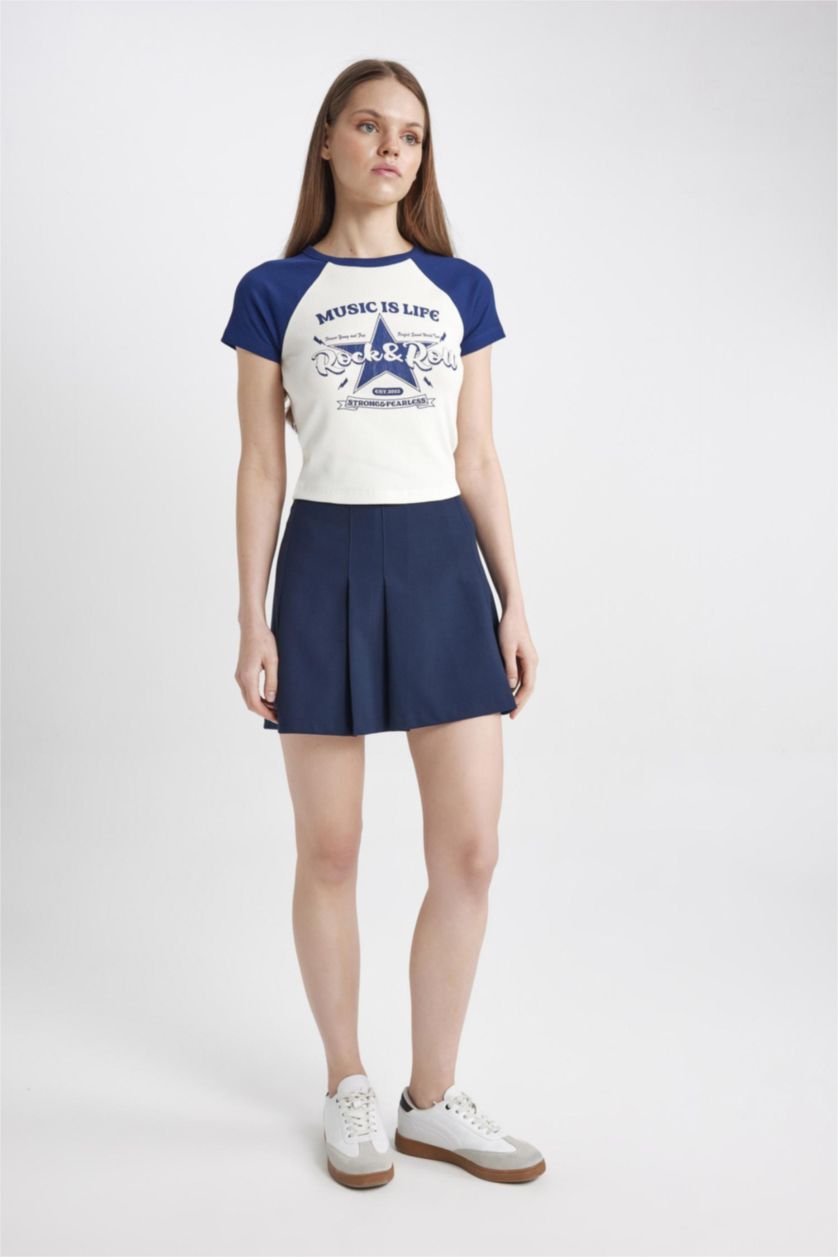 حريمي أزرق فاقع تي شيرت نص كم مطبوع سليم فيت