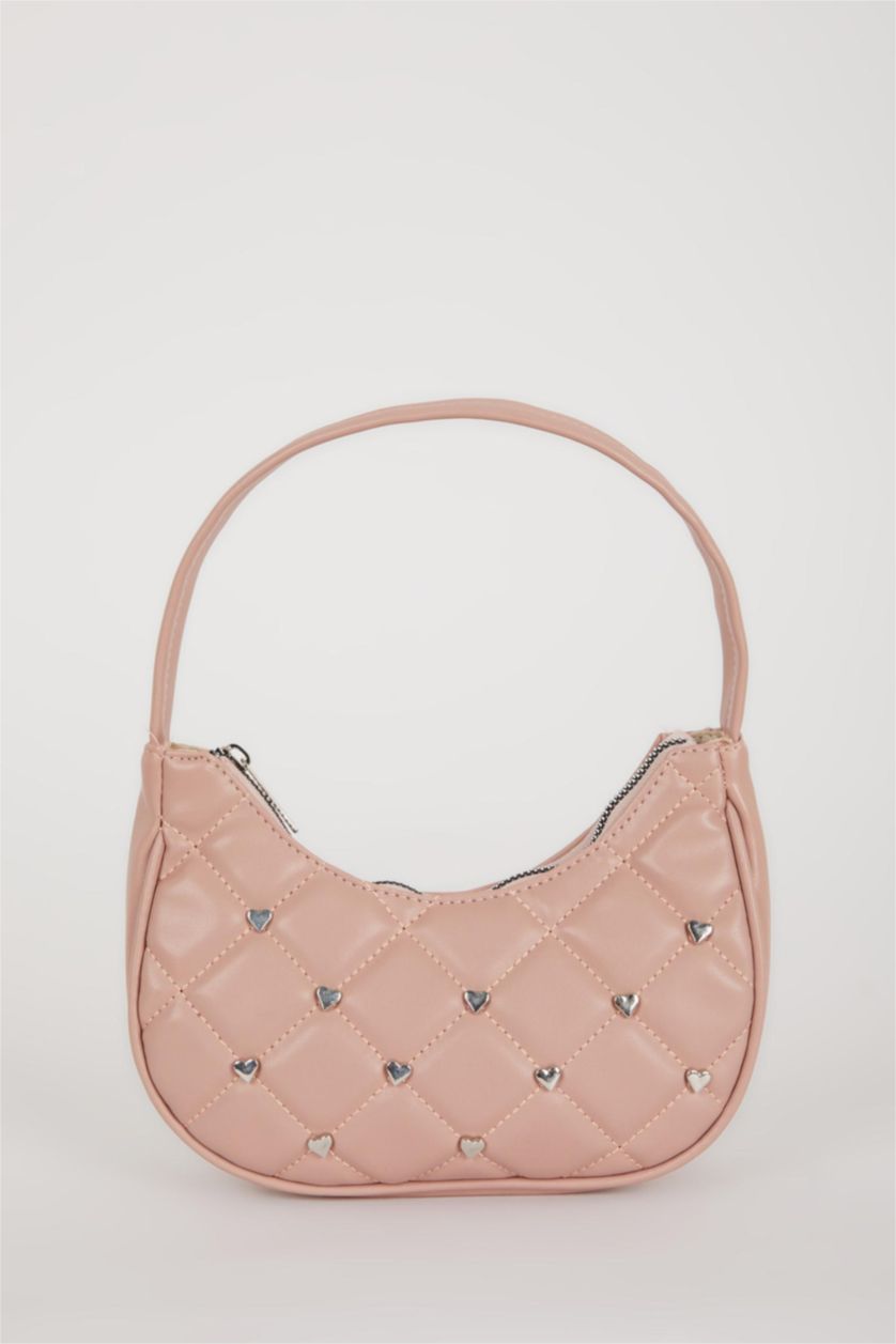 Kadın Açık Pembe Kadın Zımba Detaylı Suni Deri Omuz Çantası