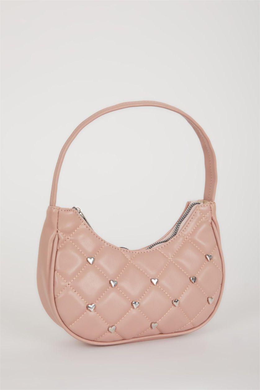 Kadın Açık Pembe Kadın Zımba Detaylı Suni Deri Omuz Çantası