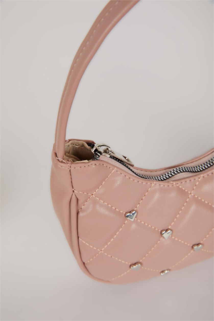 Kadın Açık Pembe Kadın Zımba Detaylı Suni Deri Omuz Çantası