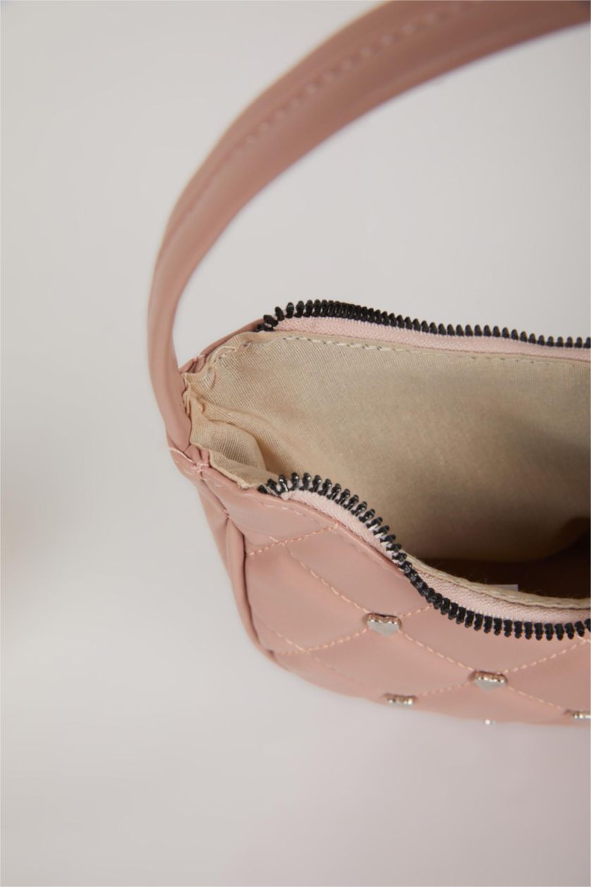 Kadın Açık Pembe Kadın Zımba Detaylı Suni Deri Omuz Çantası