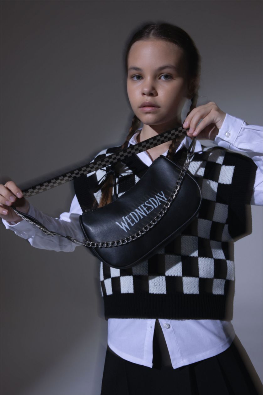 GIRLS & TEENS Black Wednesday Licensed Faux Leather Crossbody Bag