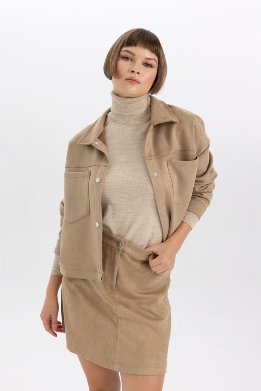 WOMAN Sand Suede Long Sleeve Crop Shirt