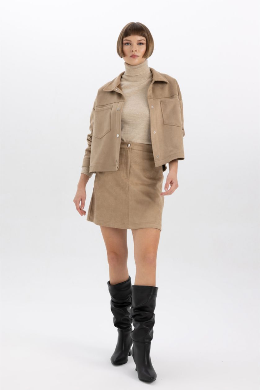 WOMAN Sand Suede Long Sleeve Crop Shirt