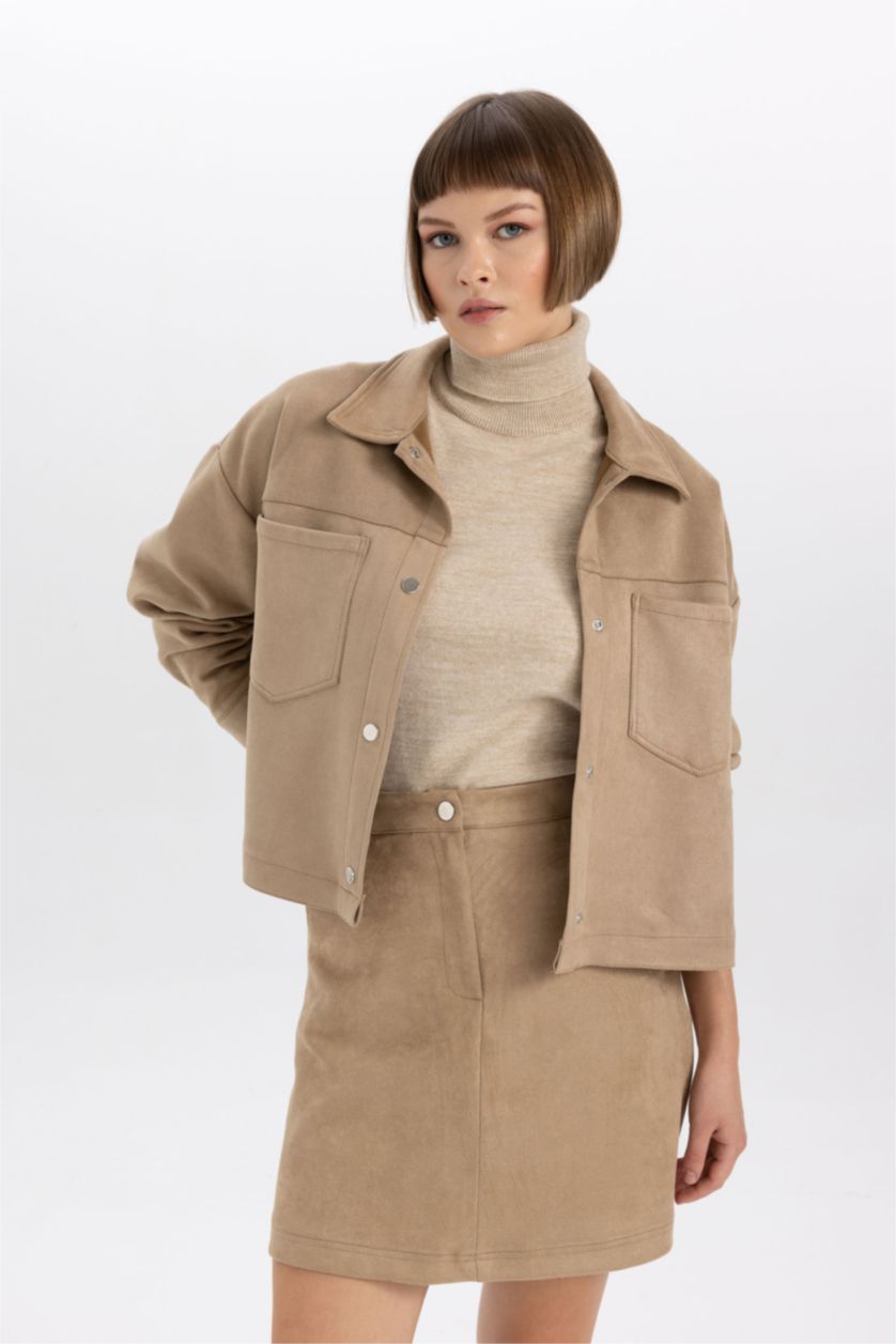 WOMAN Sand Suede Long Sleeve Crop Shirt