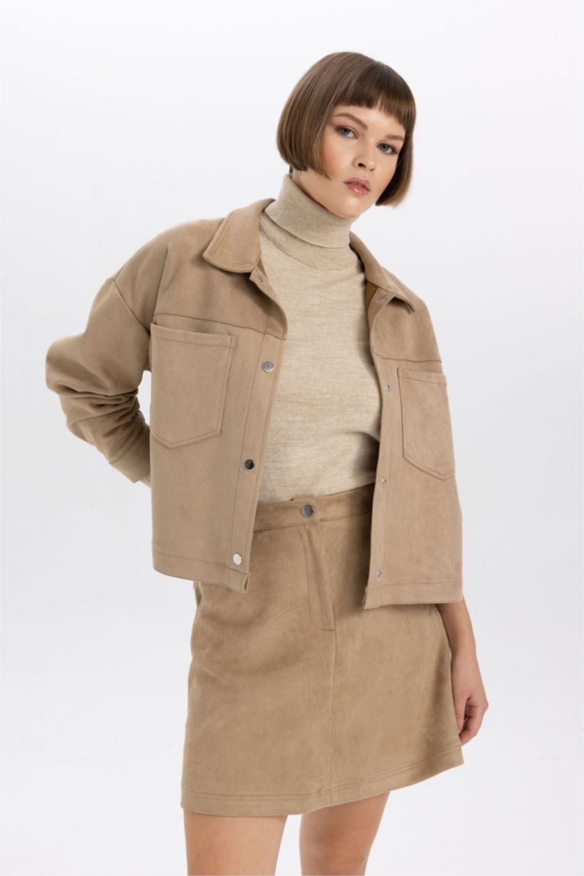 WOMAN Sand Suede Long Sleeve Crop Shirt