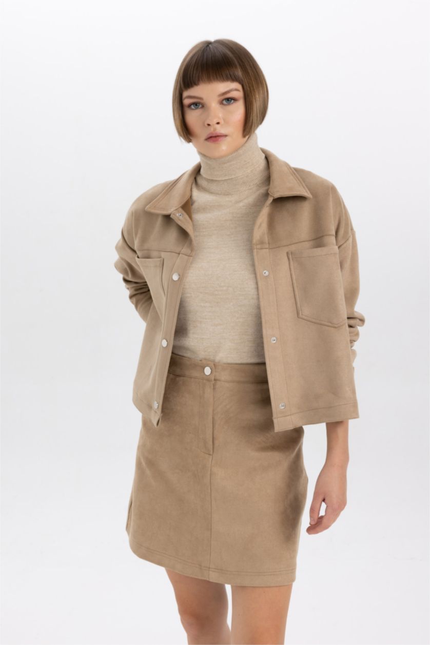 WOMAN Sand Suede Long Sleeve Crop Shirt