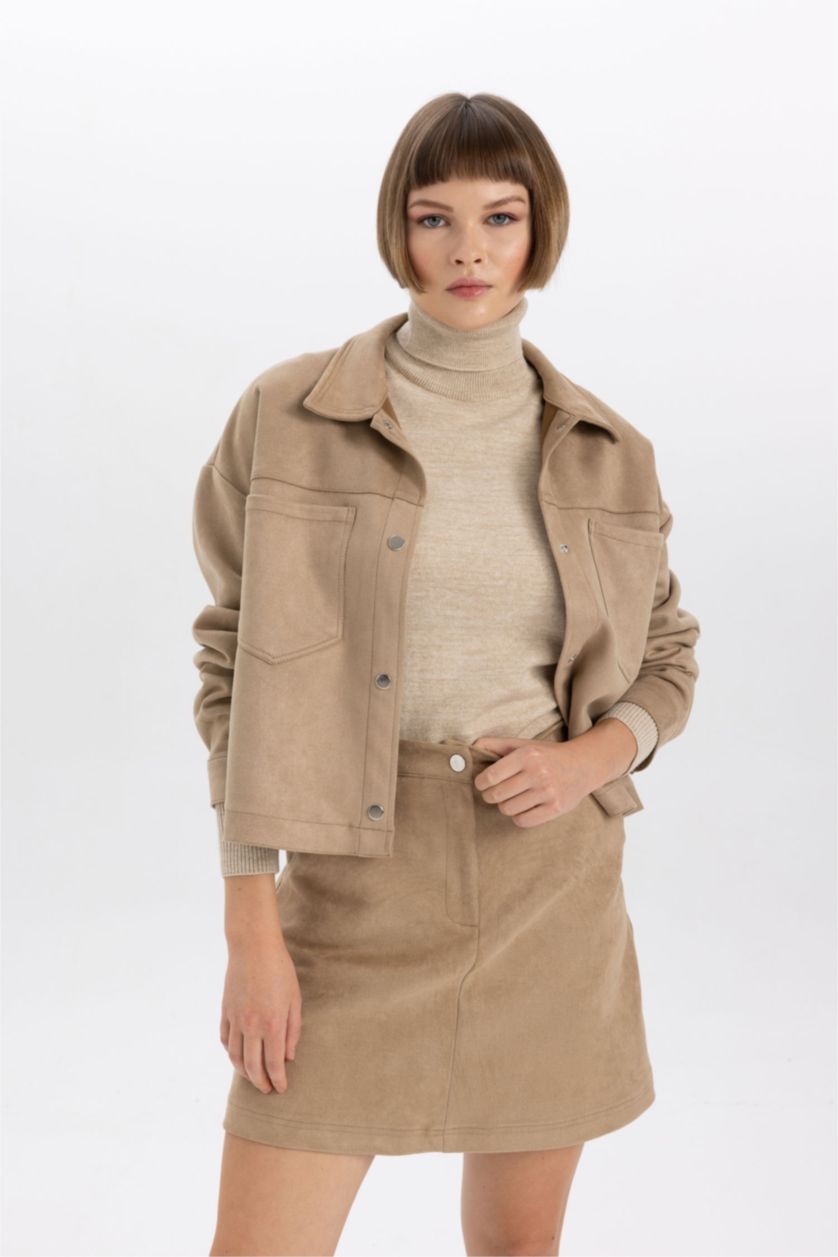 WOMAN Sand Suede Long Sleeve Crop Shirt